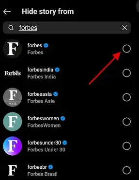 あなたのストーリーを特定の人から隠す