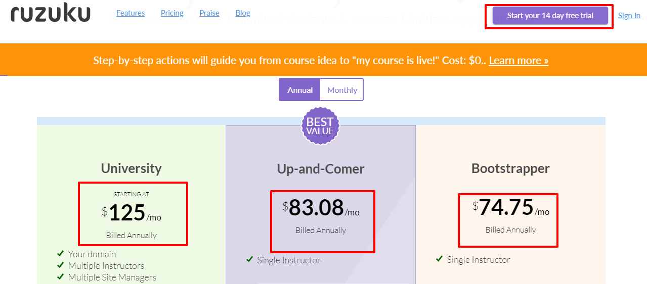 Revue Ruzuku -Prix Ruzuku review -Pricing