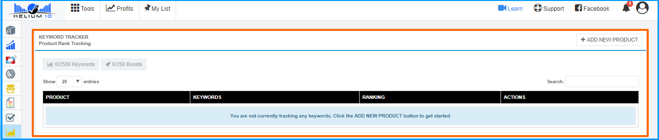 Helium 10 レビュー - キーワード トラッカー ダッシュボード Helium 10 Review- Keyword Tracker Dashboard