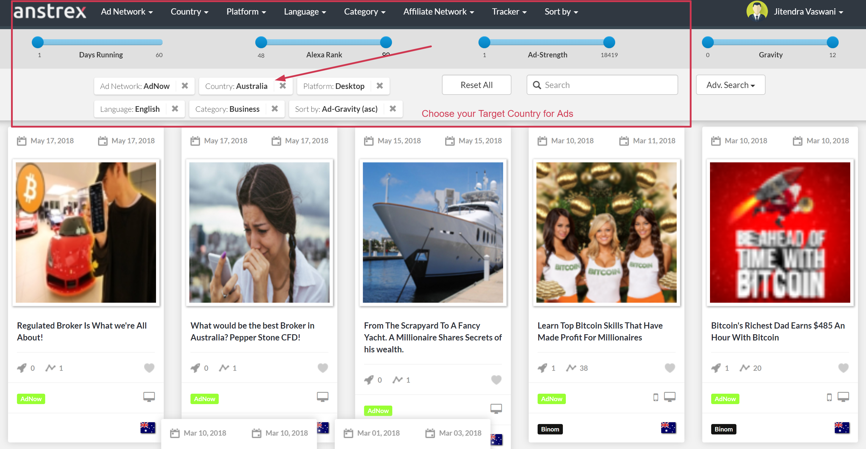 Anstrex Dashboard Anstrex ad spy tools discount coupon trackers