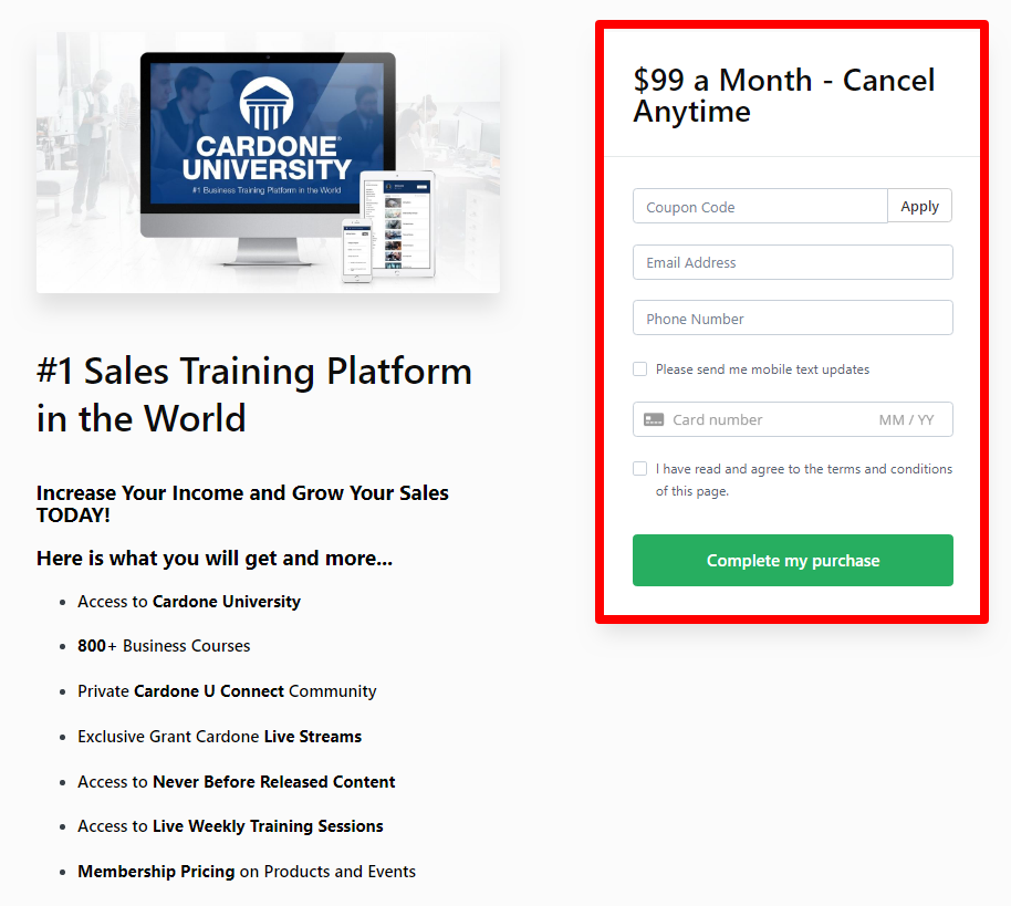 Grant CardoneUniversity Review - Plans de tarification de la formation Grant CardoneUniversity Review- Pricing Plans Of Training