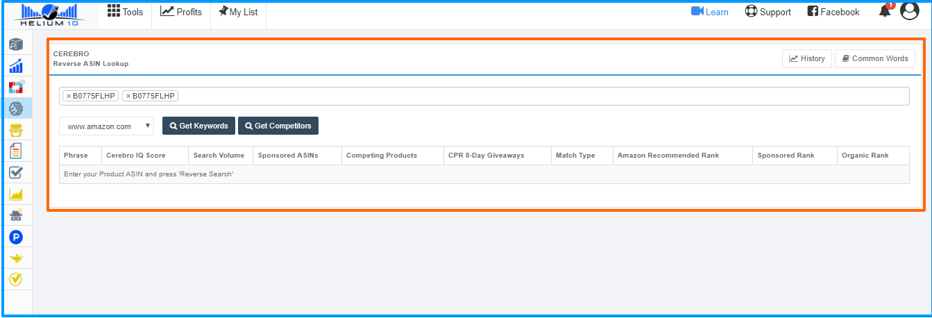 Helium 10 Review- Cerebro