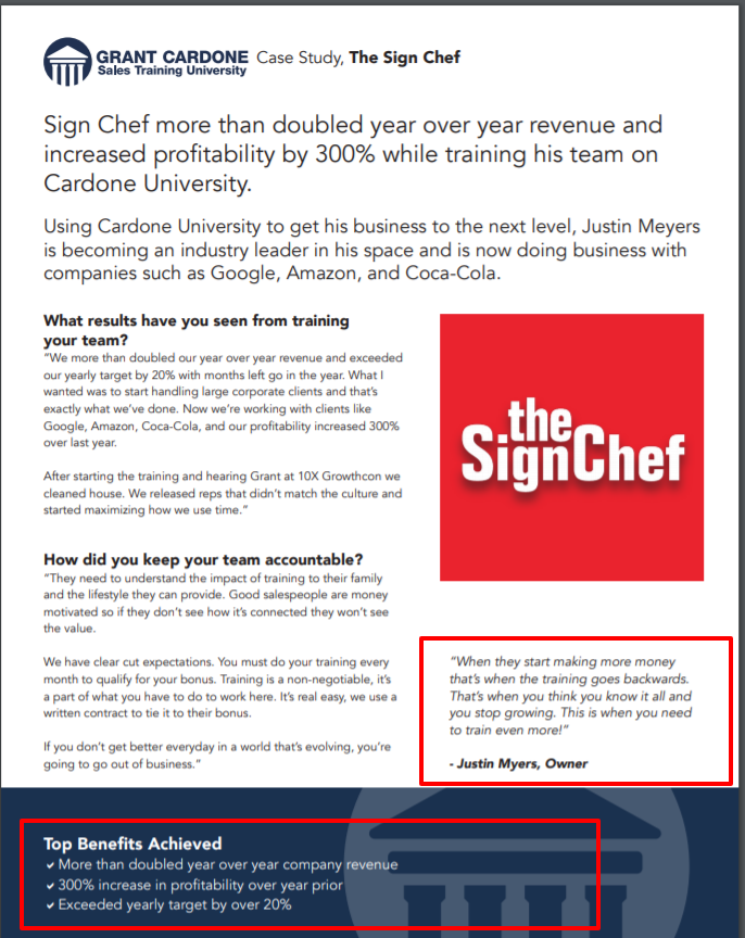 Grant Cardone Formazione alle vendite Università - Case study sulla produzione di insegne The Sign Chef Grant Cardone Sales Training University- Sign Manufacturing Case Study The Sign Chef