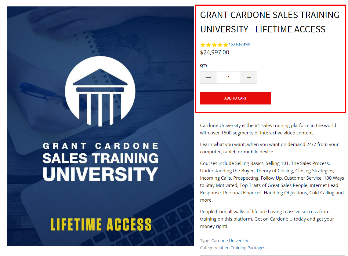 Grant Cardone Sales Training University Accesso a vita Grant Cardone Sales Training University Lifetime Access