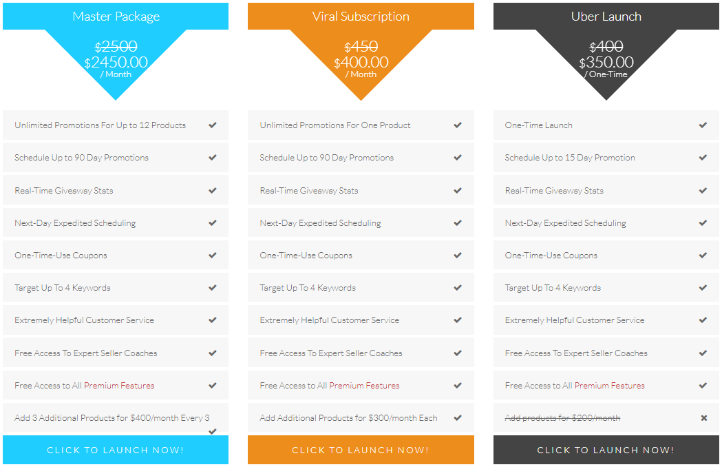 Helium 10 Vs Viral Launch - Pricing plan