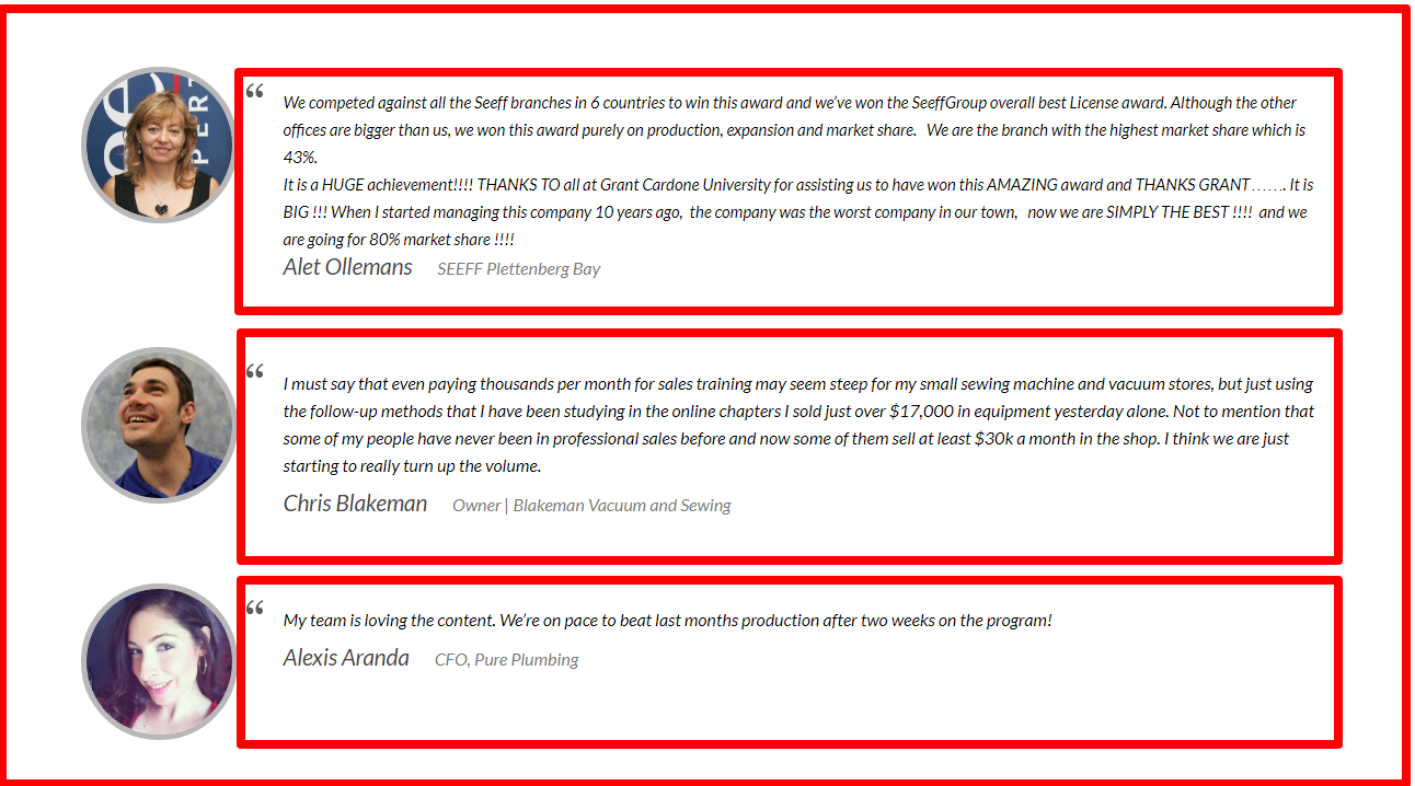 Grant Cardone University Review- คำรับรอง Grant Cardone University Review- Testimonials