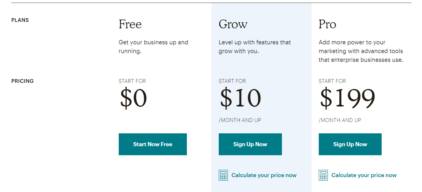 Saleshandy Vs Mailchimp VS Getresponse - MailChimp Pricing