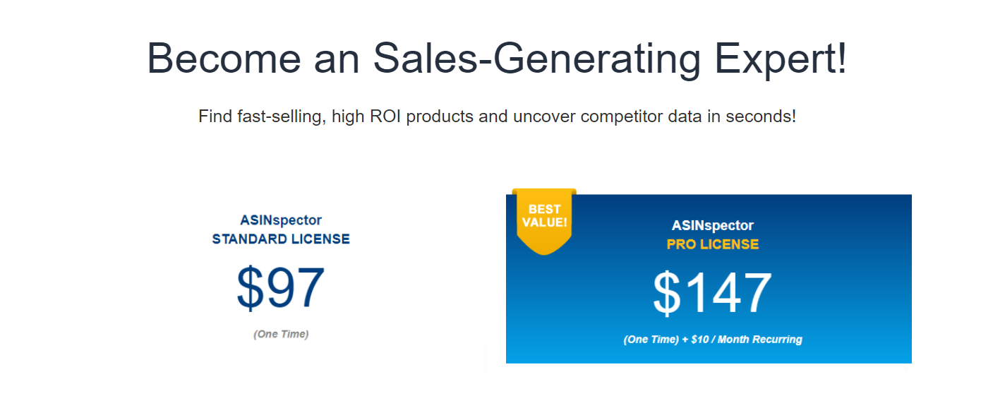 ASINspector Pricing Plans- Best Helium 10 Alternatives