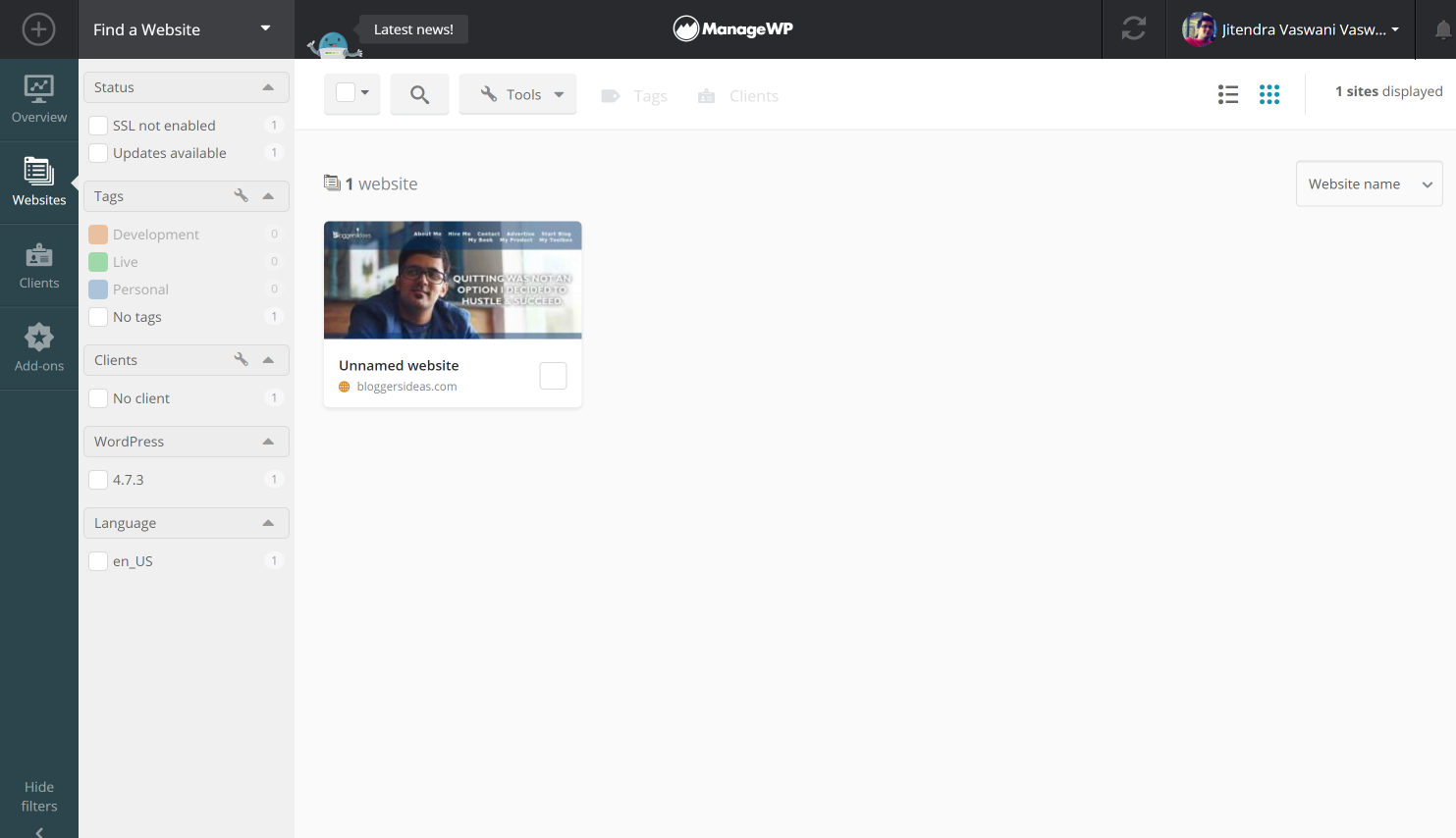 Manage wp site dash board