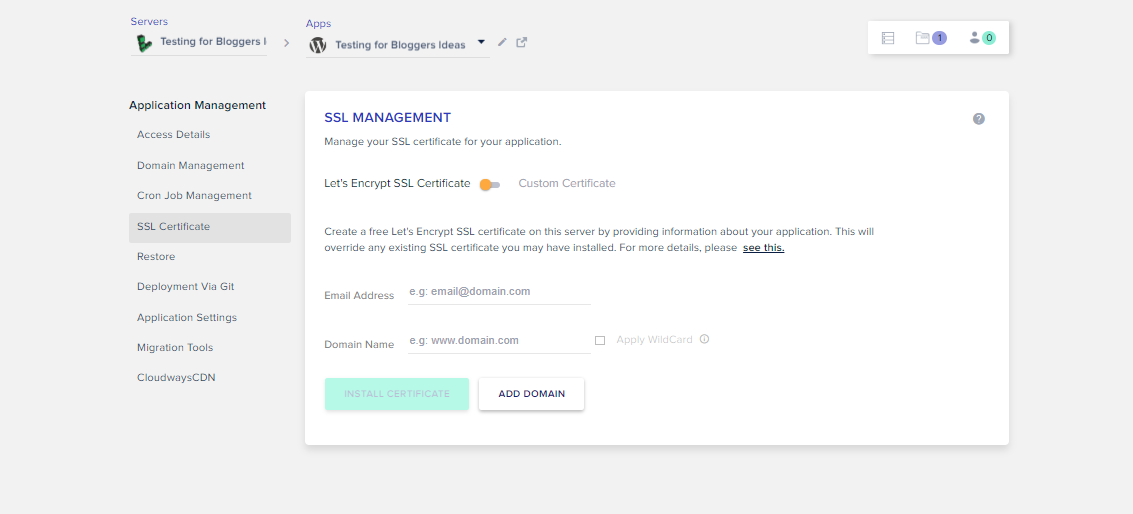 Cloudways Review- SSL Management