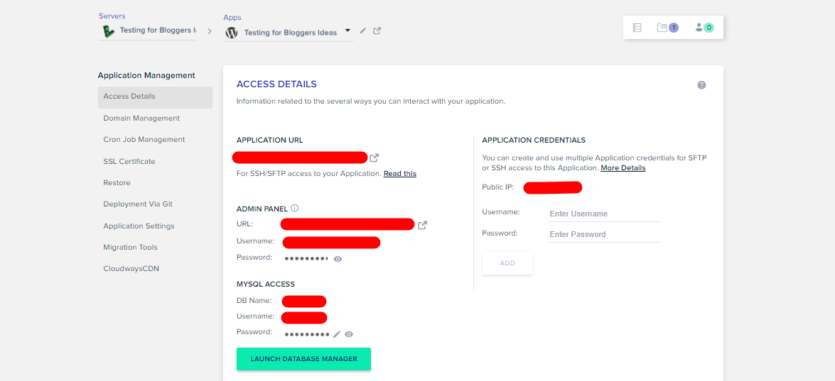 Cloudways Review- Access Details