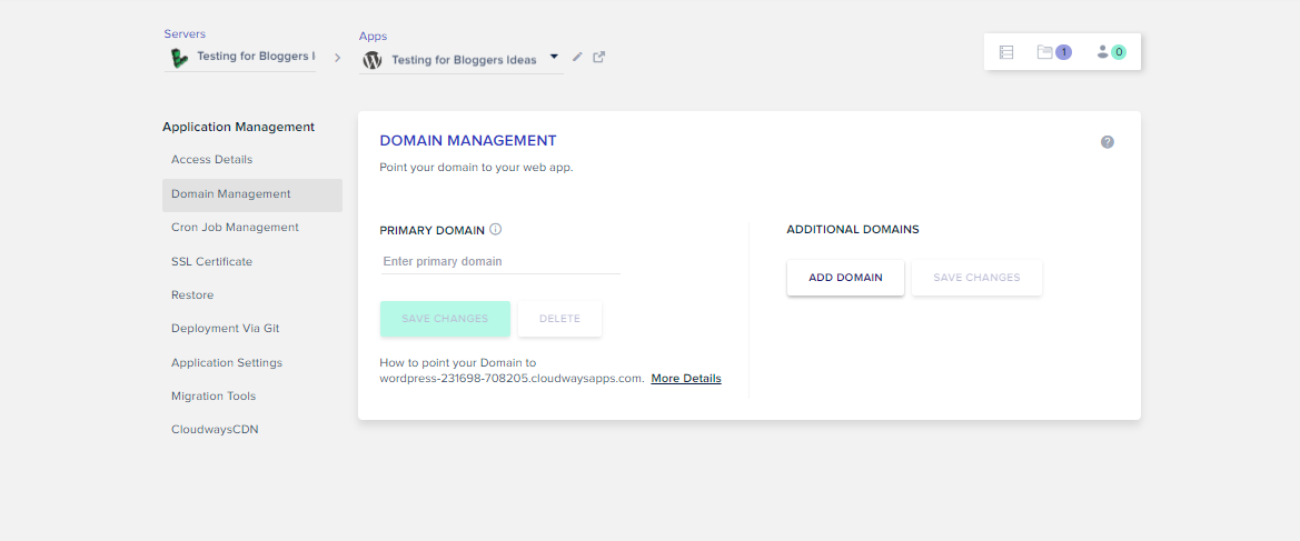 Cloudways Review- Domain Management