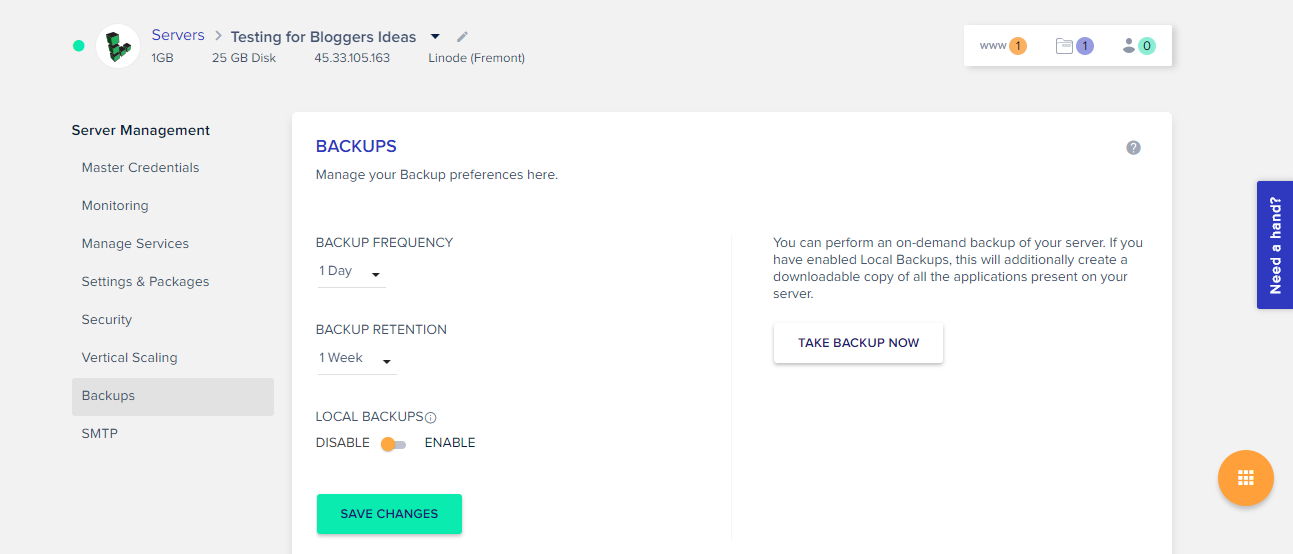 Cloudways Review- Create Backups