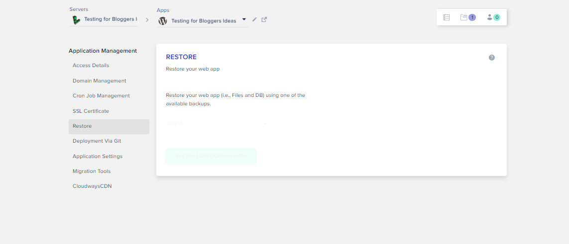 Cloudways Review- Restore
