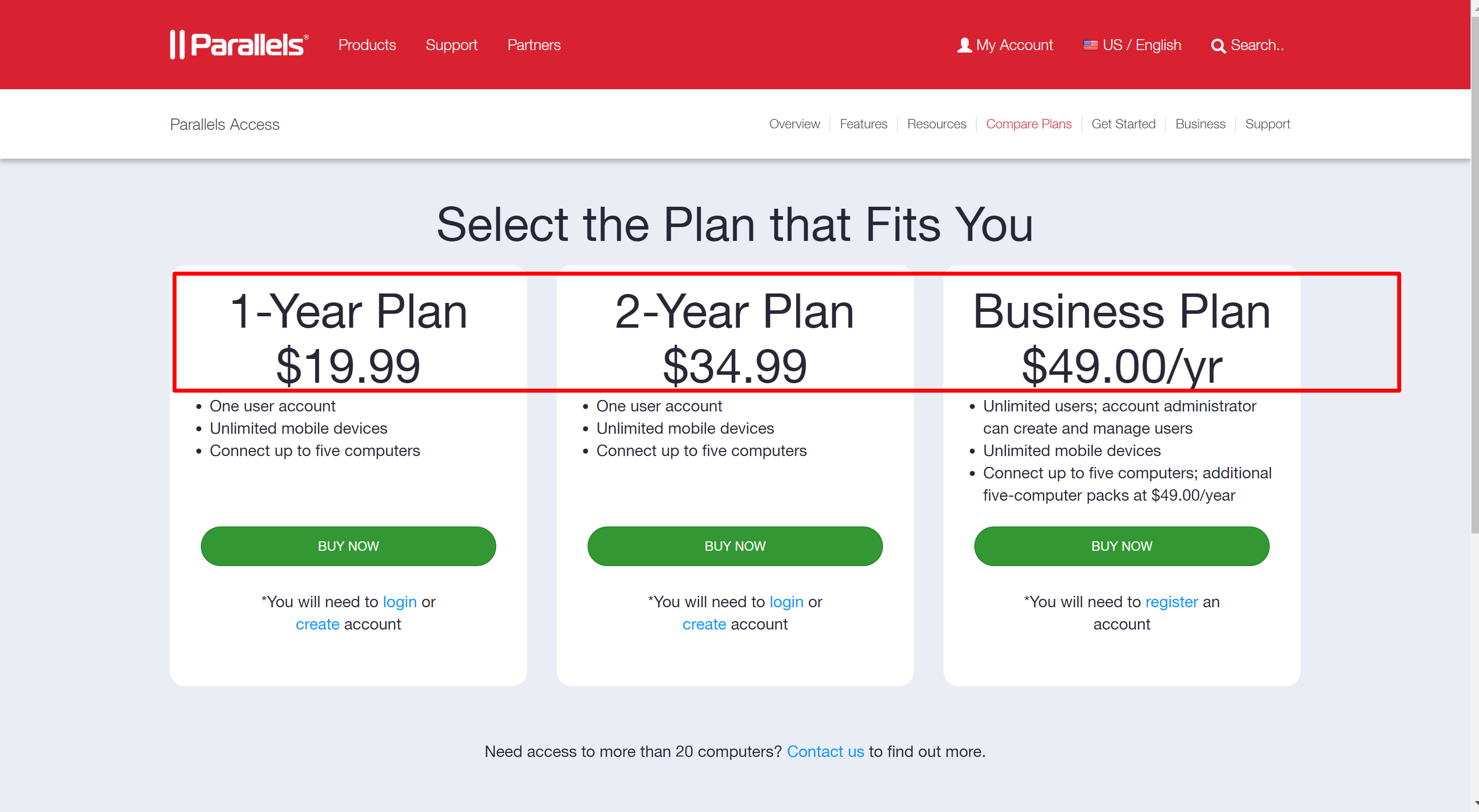 Preise für den Zugriff auf Parallels