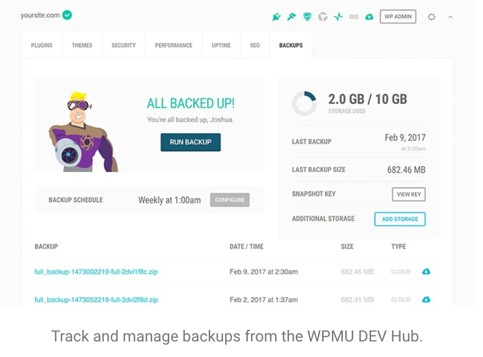 Snapshot Pro การสำรองข้อมูล WordPress