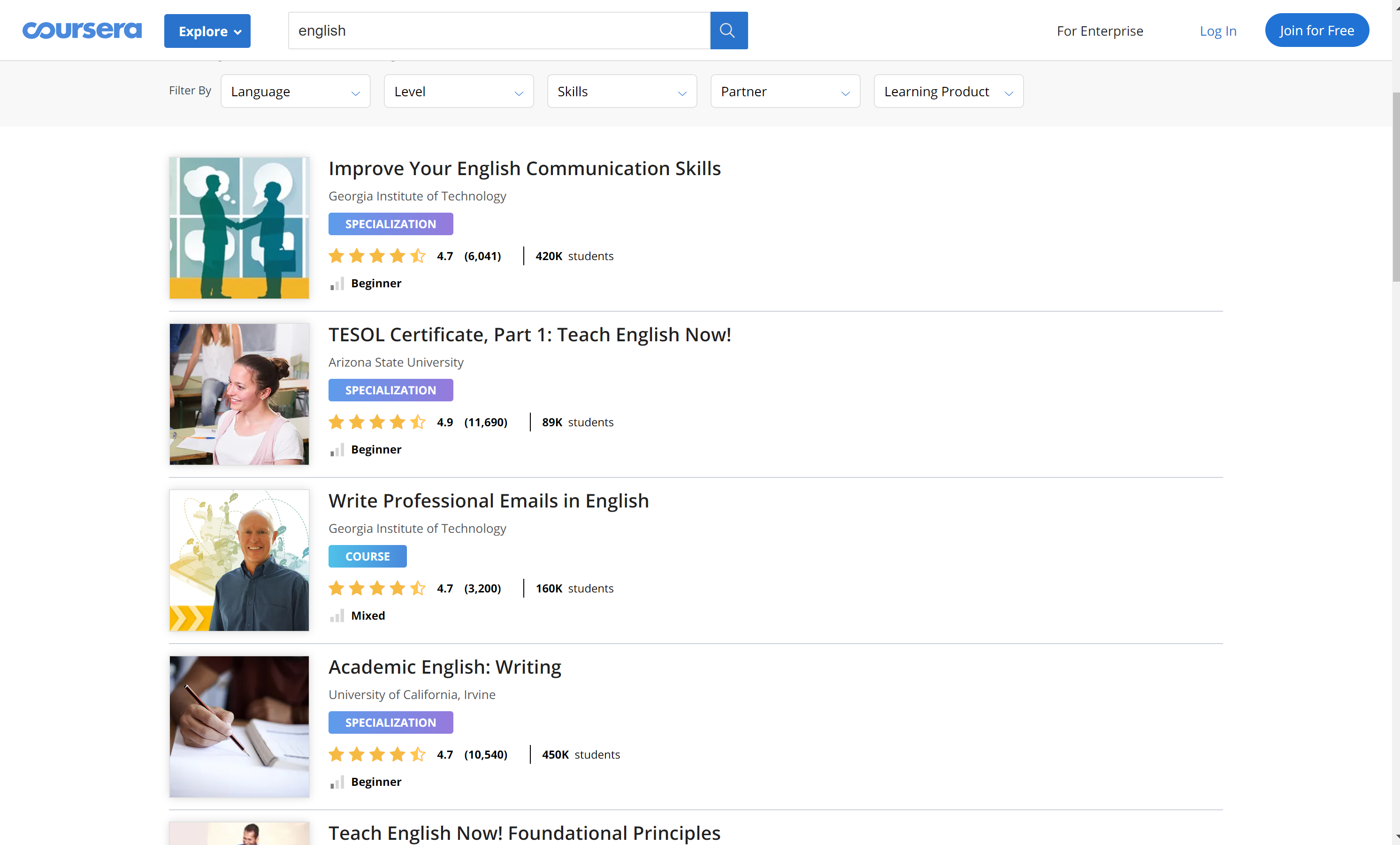 Cursuri de engleză Coursera