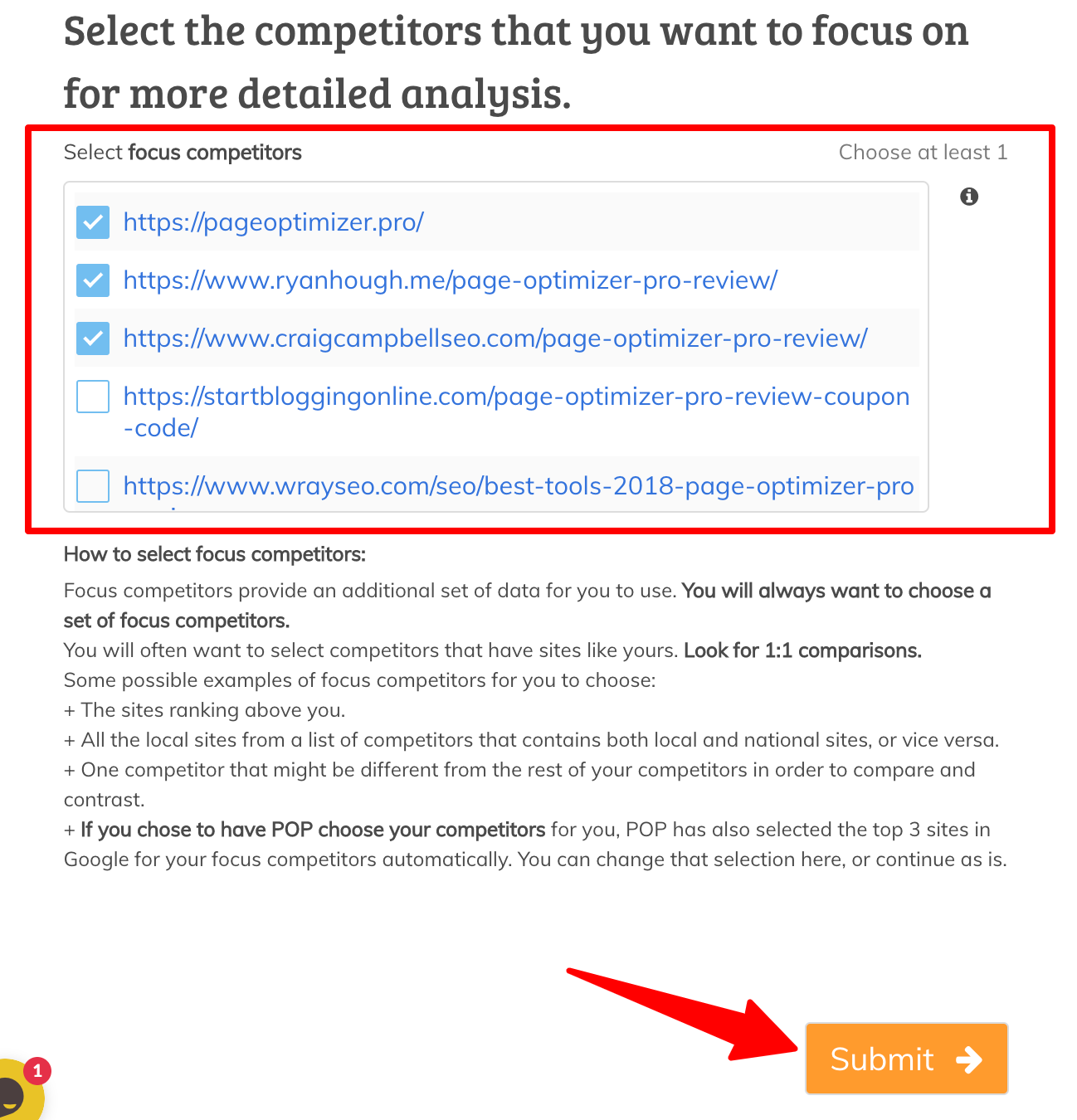 Page Optimizer Pro - Choisissez vos concurrents