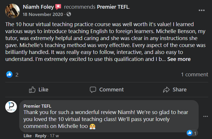 Ulasan Pengguna TEFL Premier 1