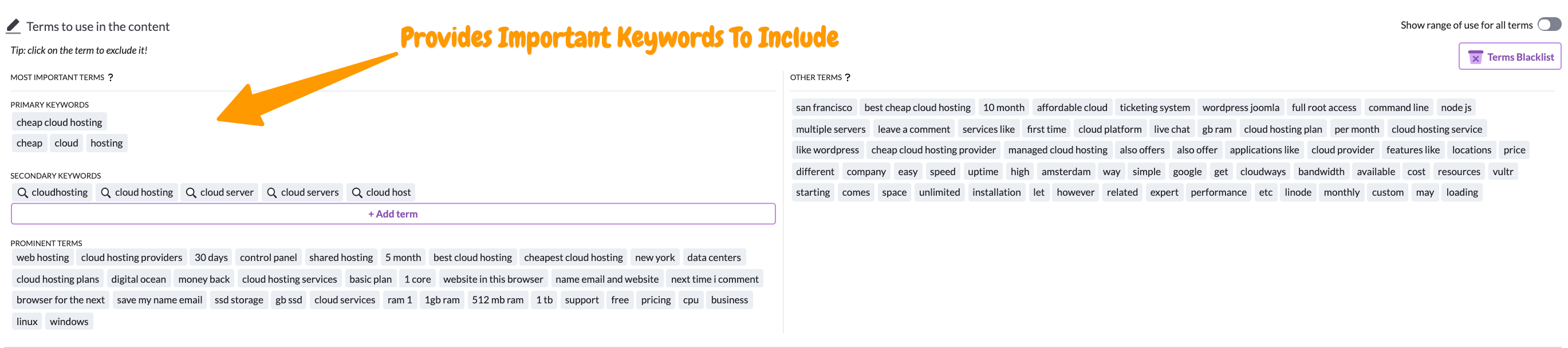 重要的 Provides important keywords