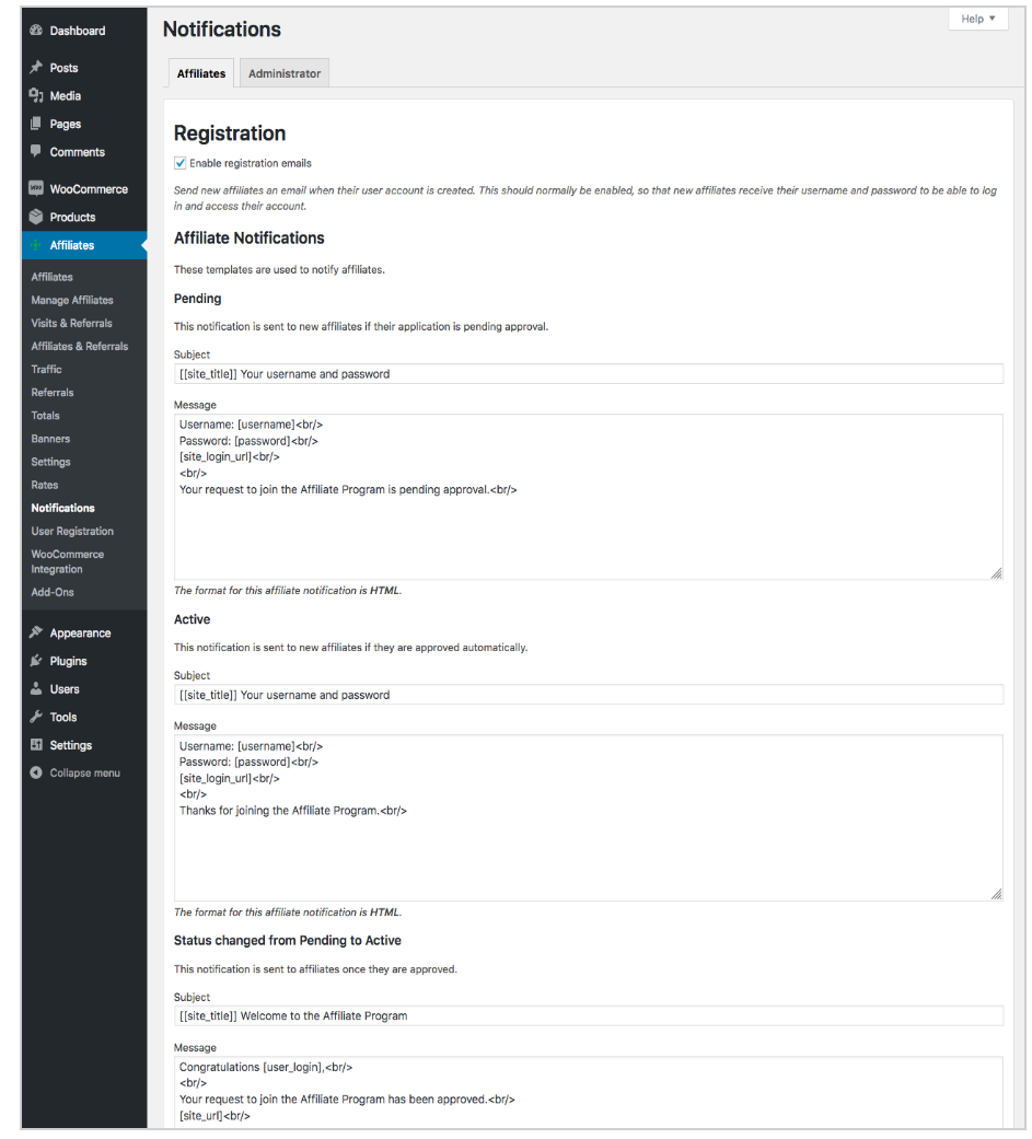 AffiliateWP vs Affiliate Pro Comparison- Notifications