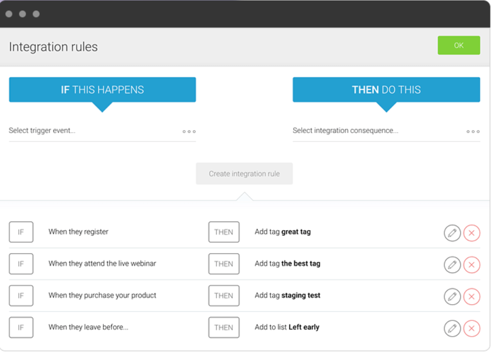 Regra de Integração WebinarJam