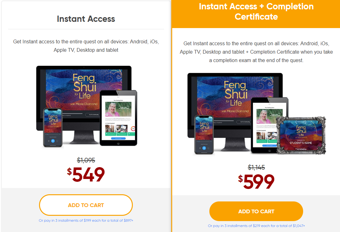 Mindvalley Feng Shui na całe życie - Plan cenowy