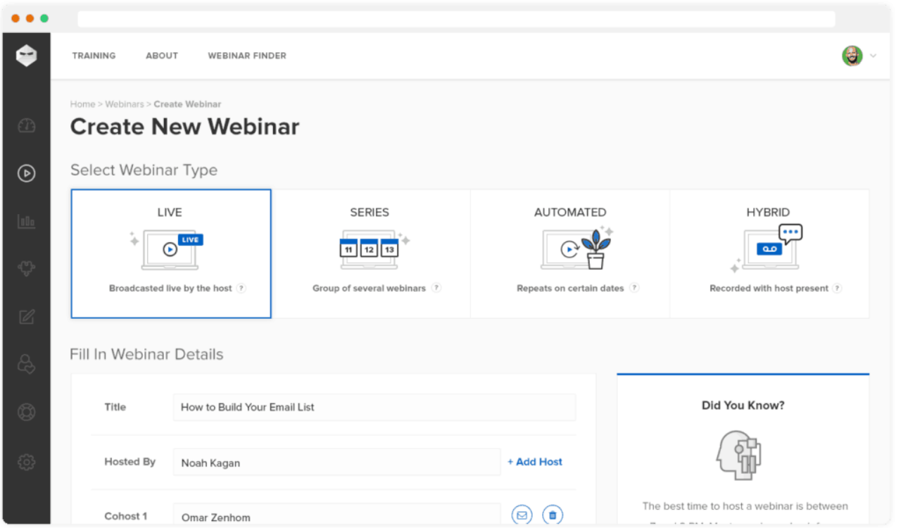 ウェビナーNinja - 新しいウェビナーの作成