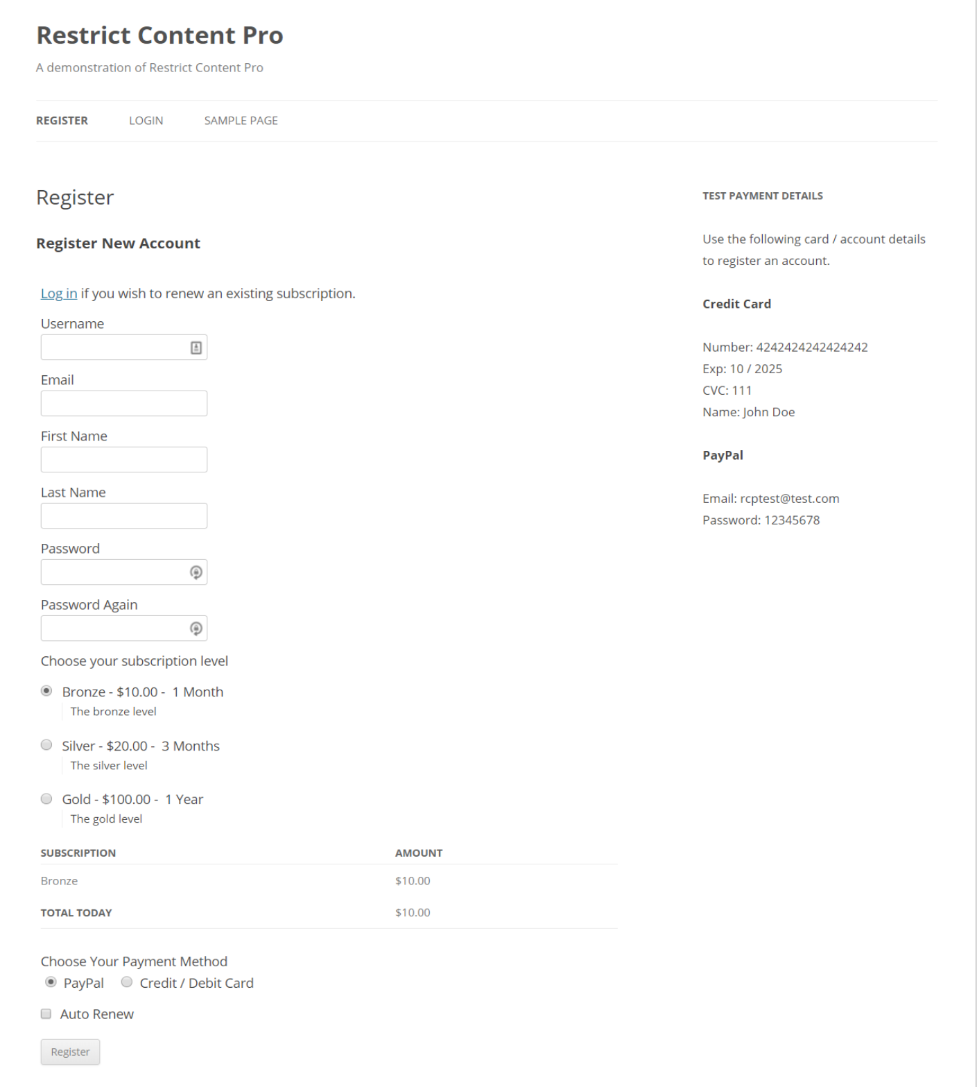 Demonstrație live - Restrict Content Pro Live Demonstration- Restrict Content Pro