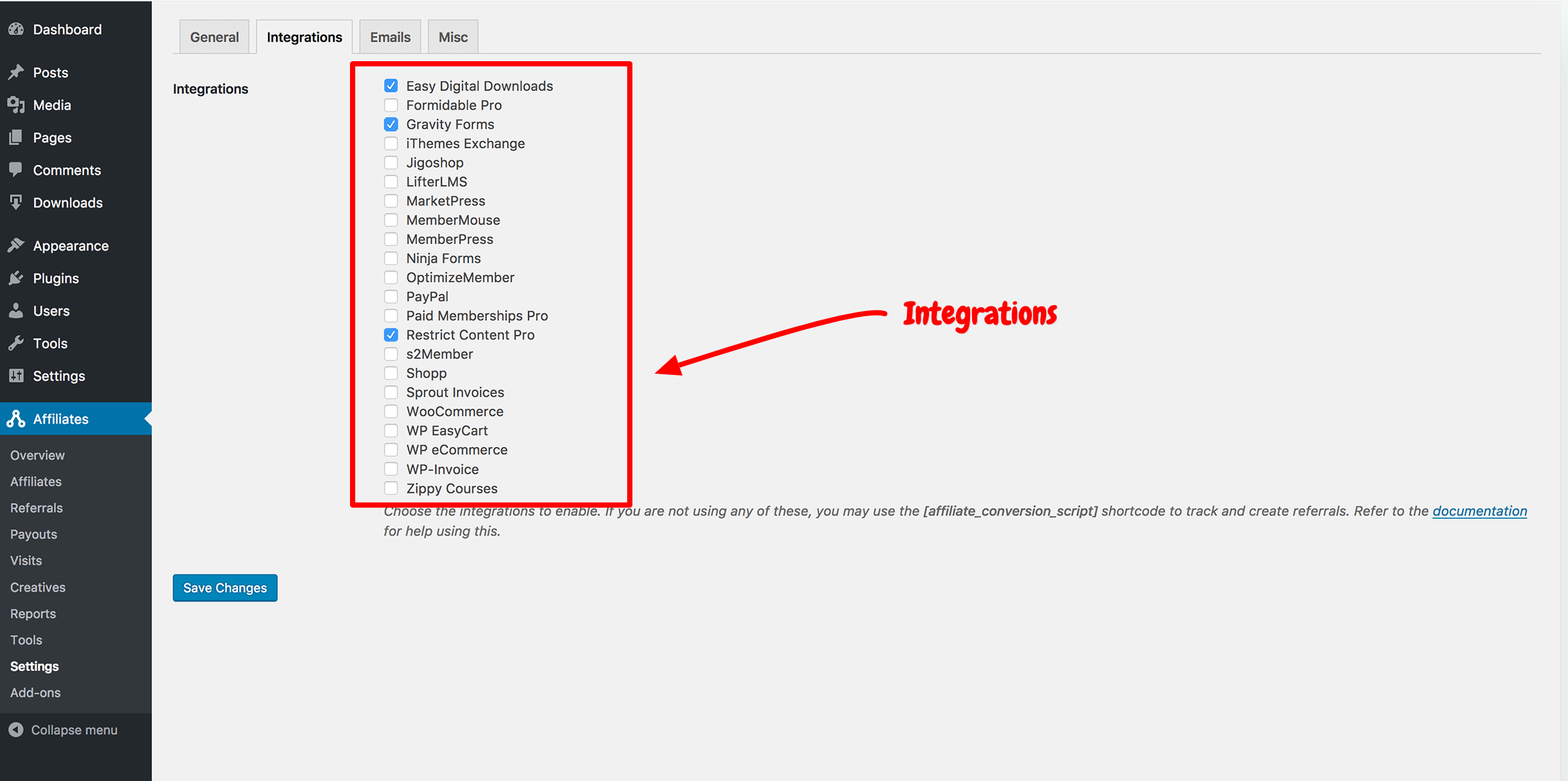 AffiliateWP- Integrações