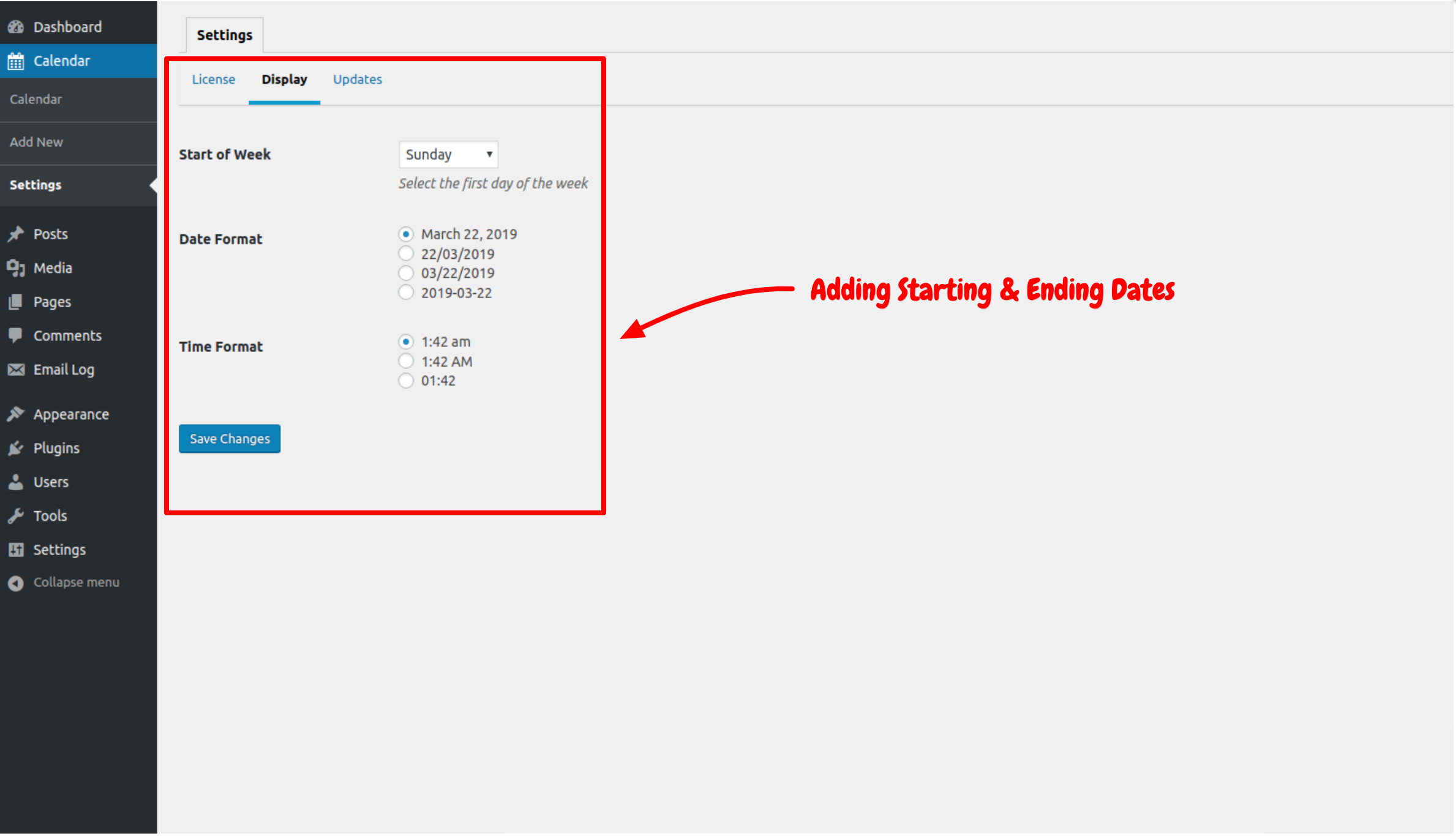 Calendarul de zahăr - Date de început și de sfârșit
