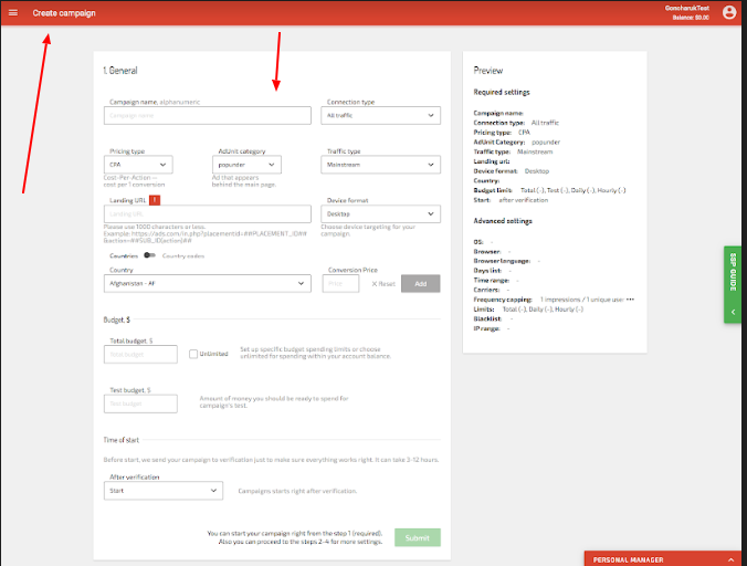 Adsterra - Recenzie - O pagină configurată Adsterra - Review - One page set up