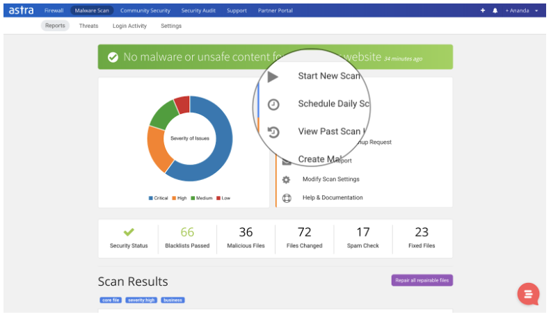 Revizuirea comparației Astra vs WordFence - Scanner de malware Astra Astra vs WordFence Comparison Review - Astra Malware Scanner