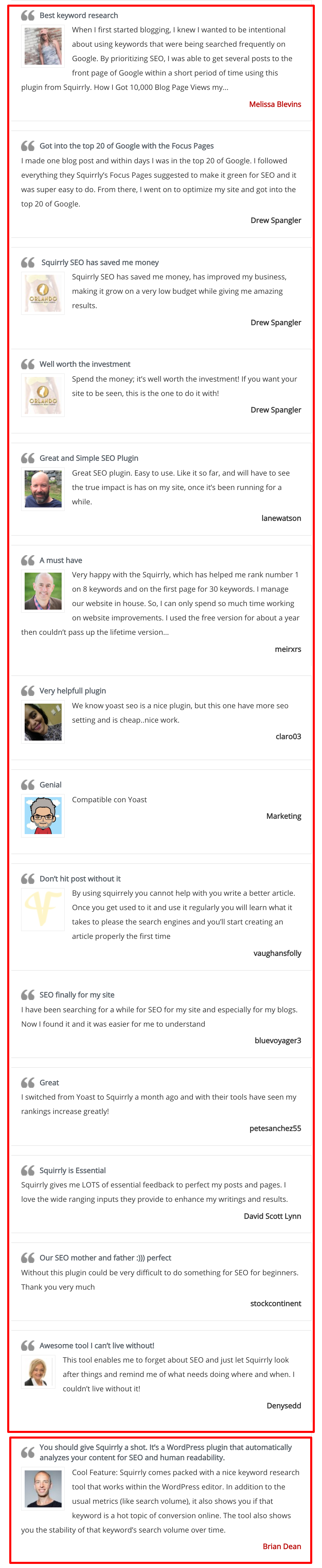 Revisão do cliente do plugin Squirrly SEO-