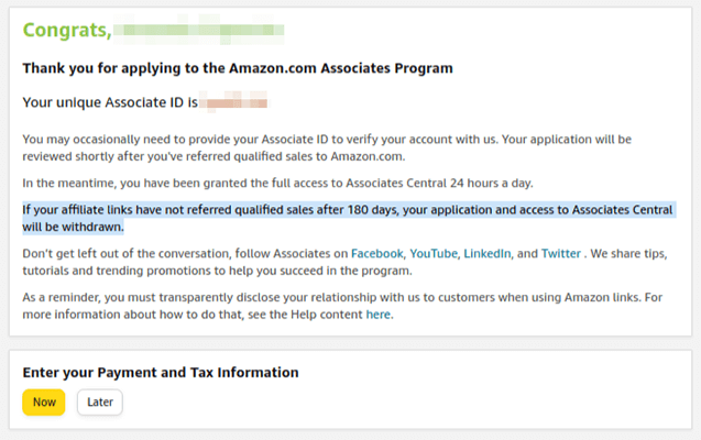 mesaj de bun venit asociatilor amazon