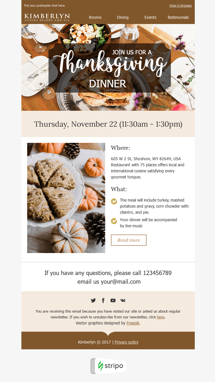 Templat Buletin Email Acara Thanksgiving Thanksgiving pre-made design for holiday events