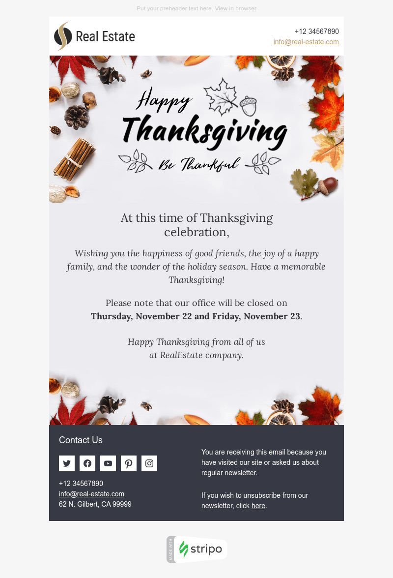 Away For The Holidays Newsletter Design thanksgiving email newsletter design