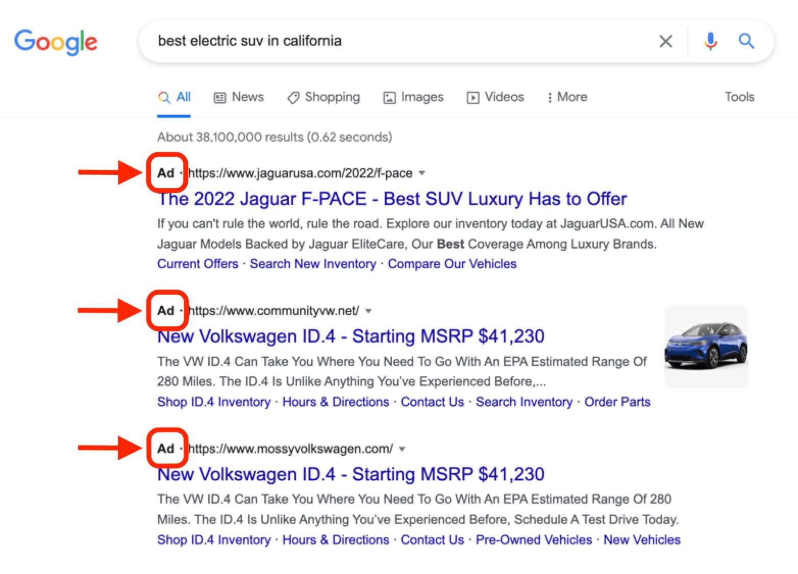 Contoh Iklan Penelusuran: SUV Listrik di California
