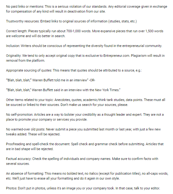 Lignes directrices éditoriales pour les entrepreneurs Entrepreneur Editorial Guidelines