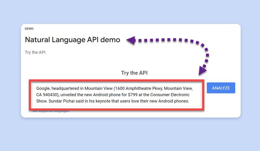เครื่องมือสาธิต Natural Language API ของ Google