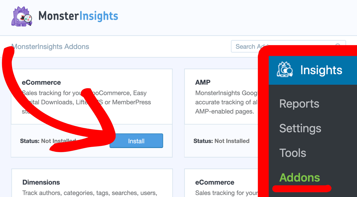 Instalați suplimentul de comerț electronic MonsterInsights