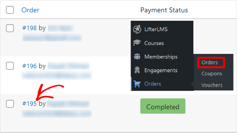 Lista comenzilor clienților LifterLMS