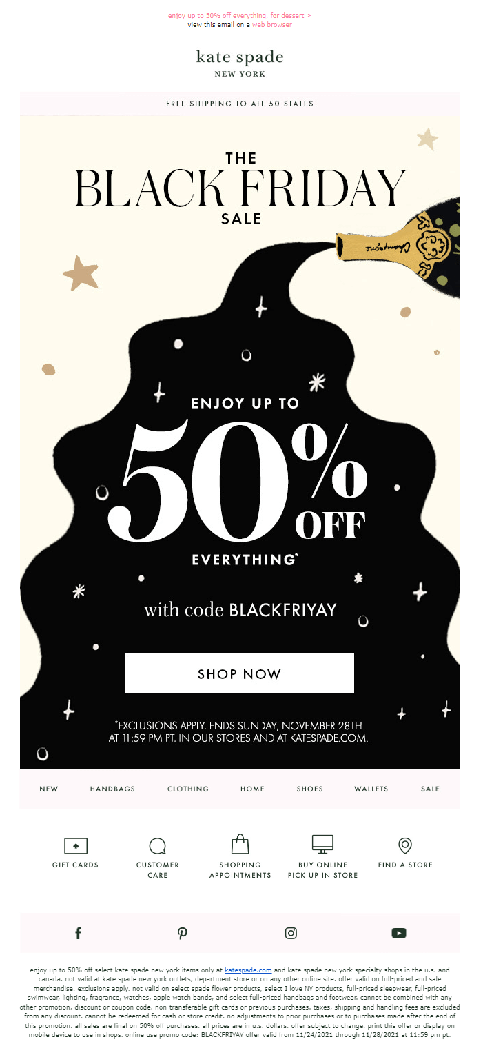 Kate Spade 이메일 마케팅 캠페인 예 kate spade email marketing campaign sent after Thanksgiving