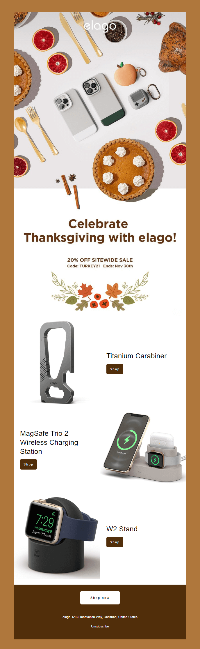 Elago 추수감사절 이메일 캠페인 예시 elago thanksgiving email campaign example