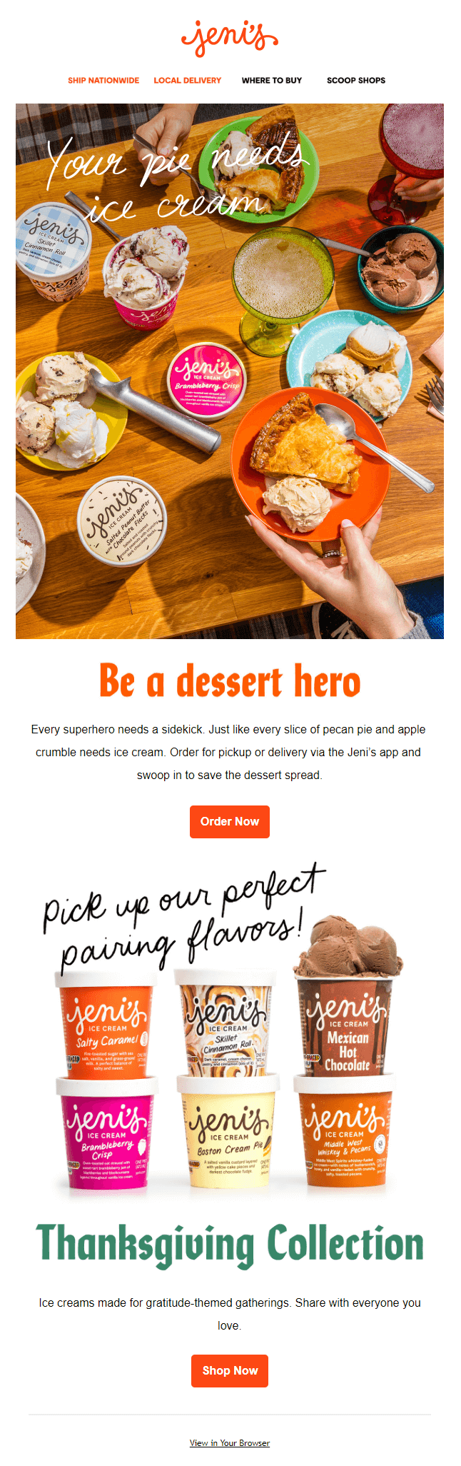 Jeni's의 추수감사절 이메일 캠페인 thanksgiving email campaign by jeni's