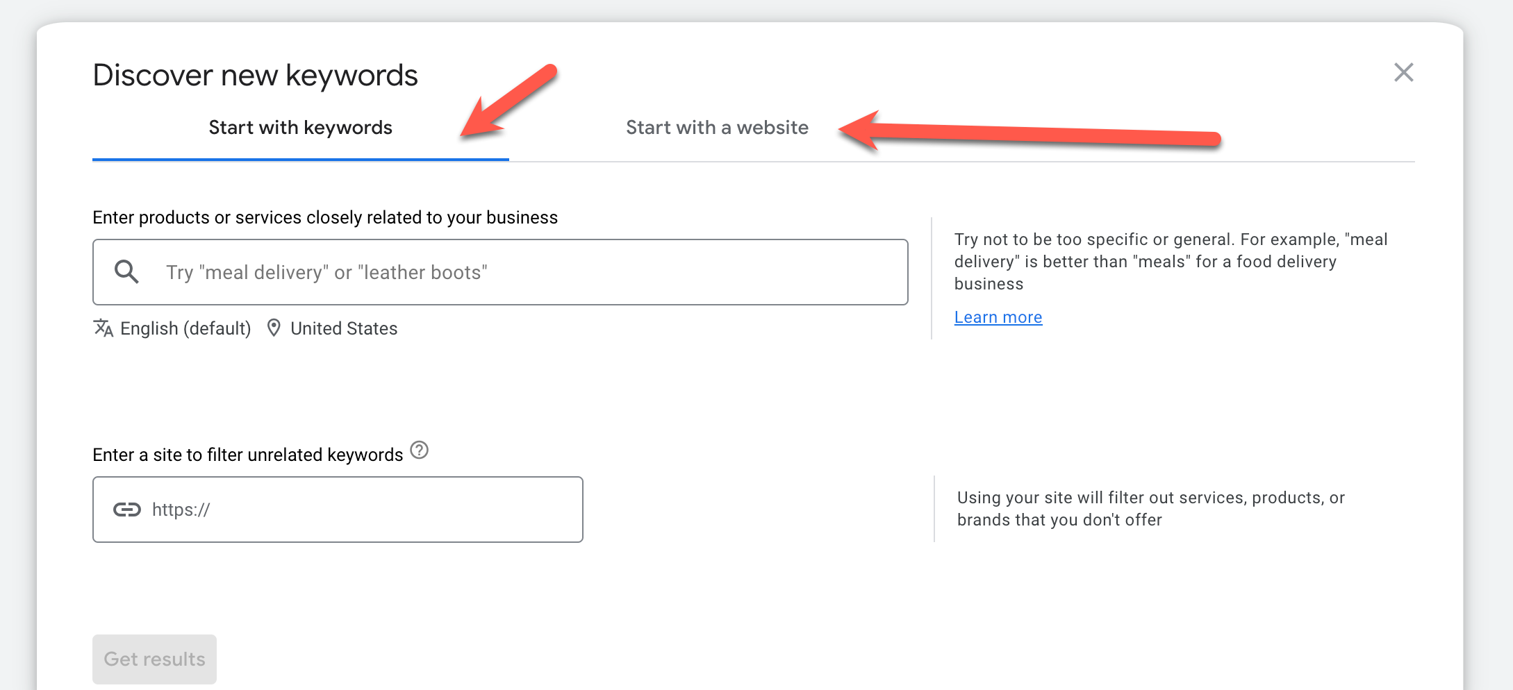 Planificador de palabras clave Descubre nuevas palabras clave