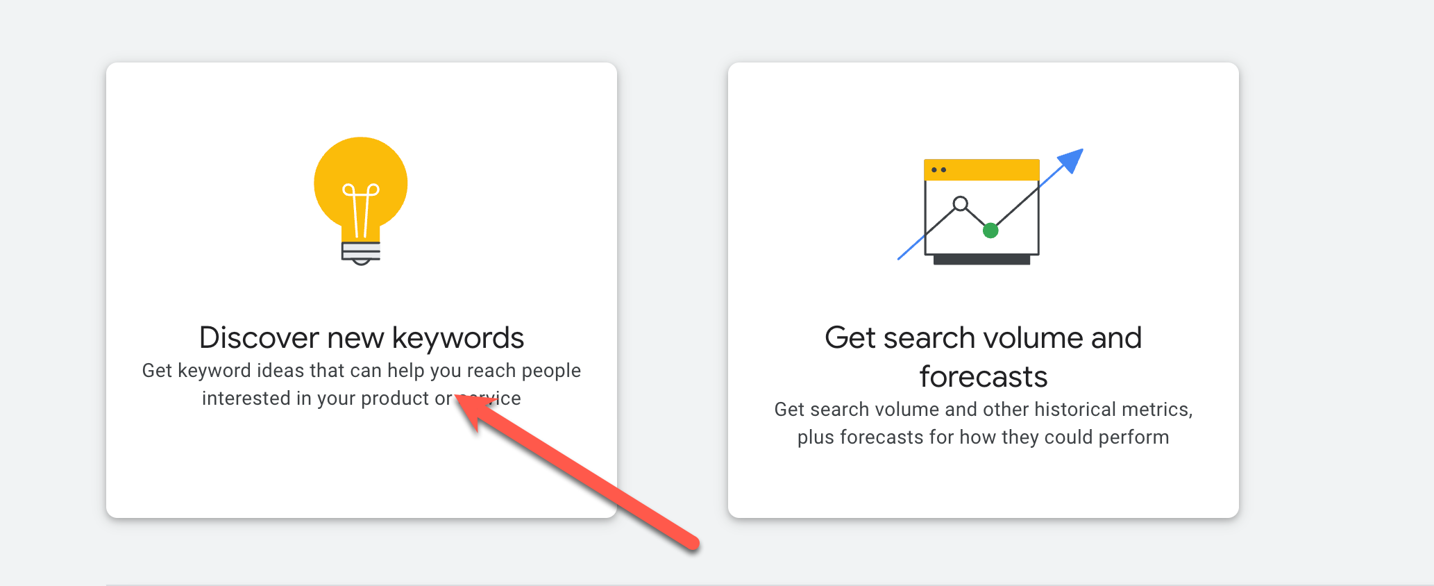 Menú del planificador de palabras clave