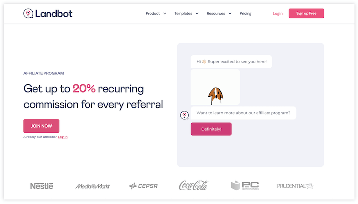 Przykładowa strona docelowa po kliknięciu przez landbot