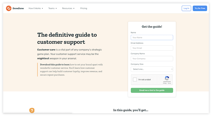 Przykładowa strona docelowa ebooka autorstwa donedone