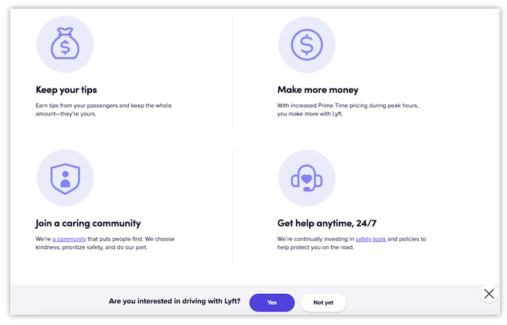 przykład landing page z pływającym paskiem przy lyft